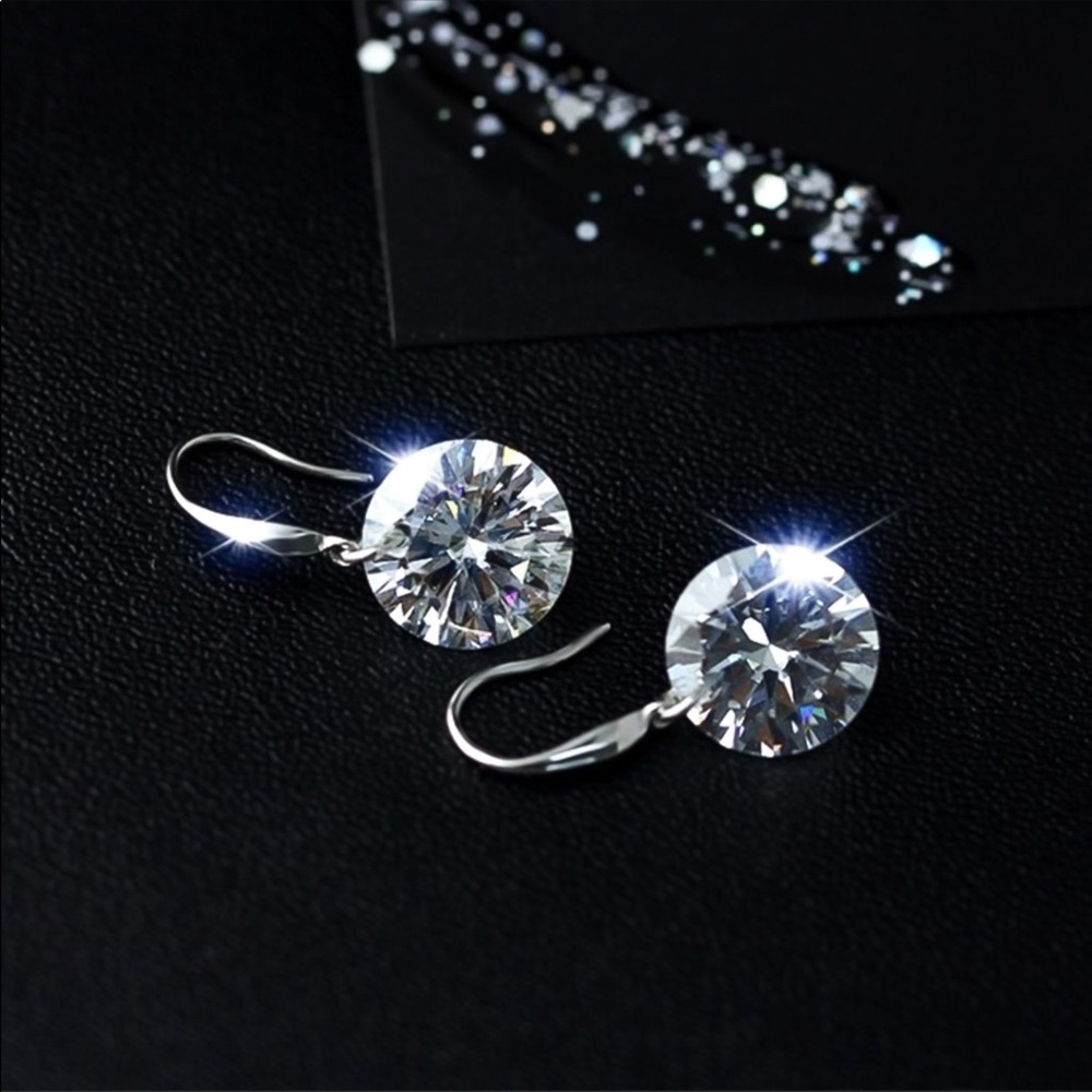 2/$20! 925 Stamped Crystal Solitaire Drop Earrings - Picture 2 of 8